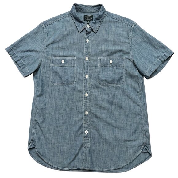 J.Crew Shirt Mens Size M Short Sleeve Chambray Work Pockets Cotton Blue - Picture 1 of 6